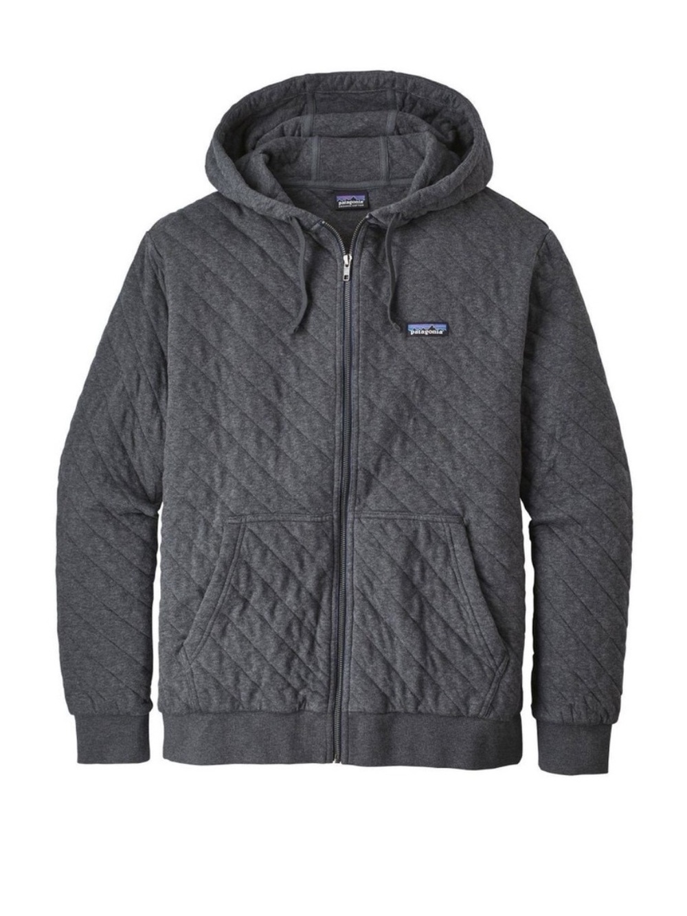 Patagonia Mens Organic cotton Quilt zip up Hoodie jacket Forge Gray size Large